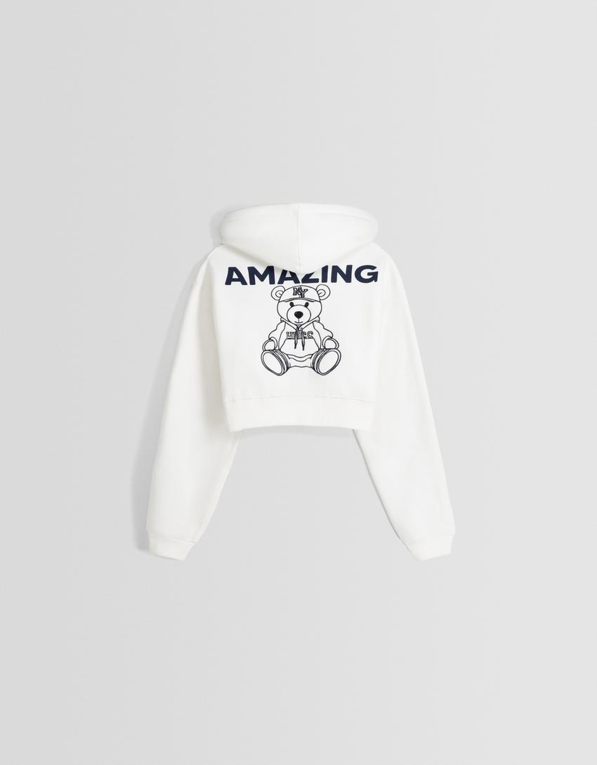 Cropped zip-up hoodie with print-Off white