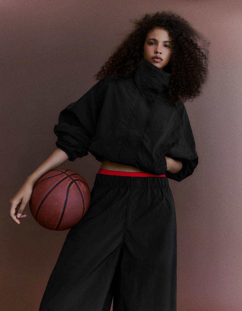Oversize naylon yarasa kollu ceket-Siyah