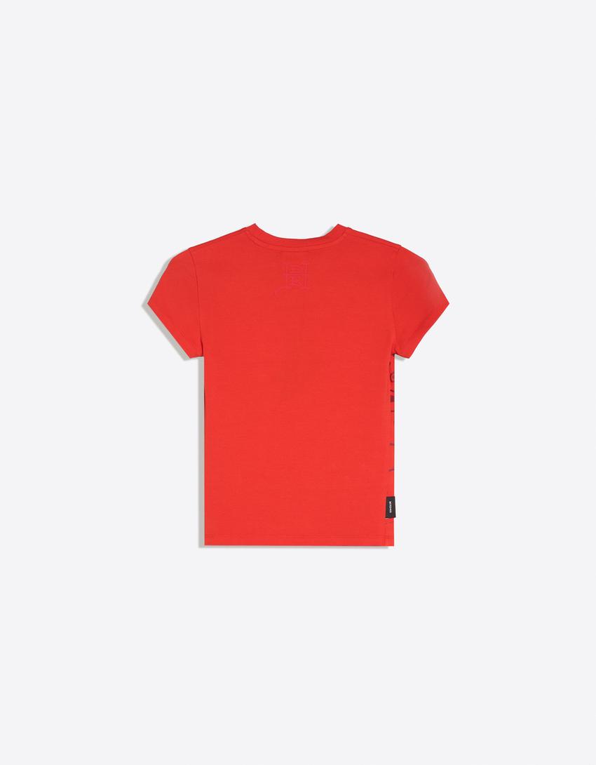 T-shirt manches courtes imprimé ED HARDY X BERSHKA-Rouge