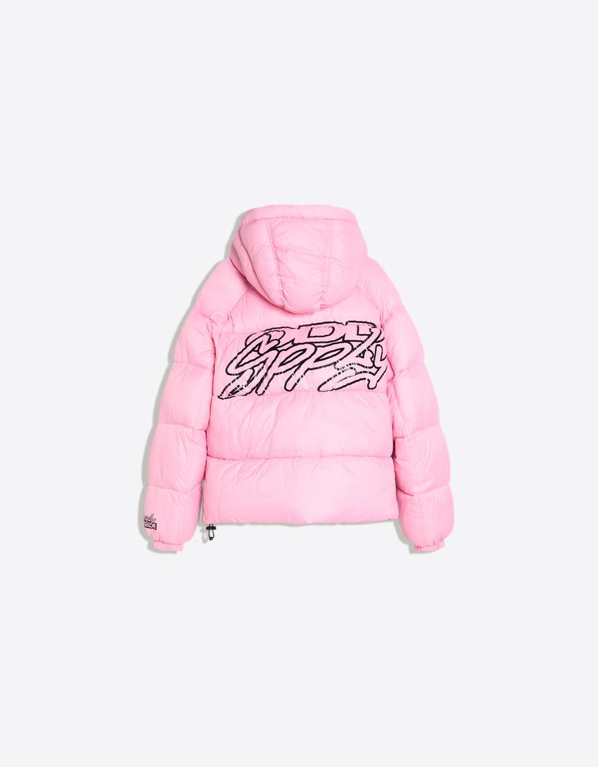 Cazadora puffy print-Rosa
