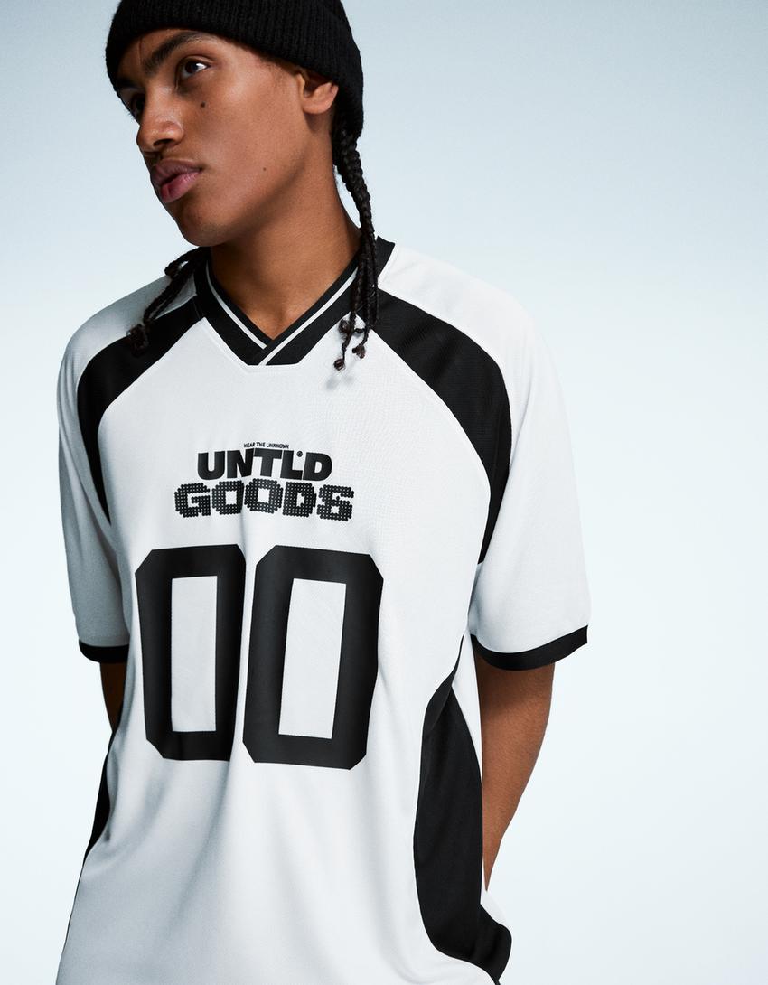 Camiseta manga corta sport print-Blanco / Negro