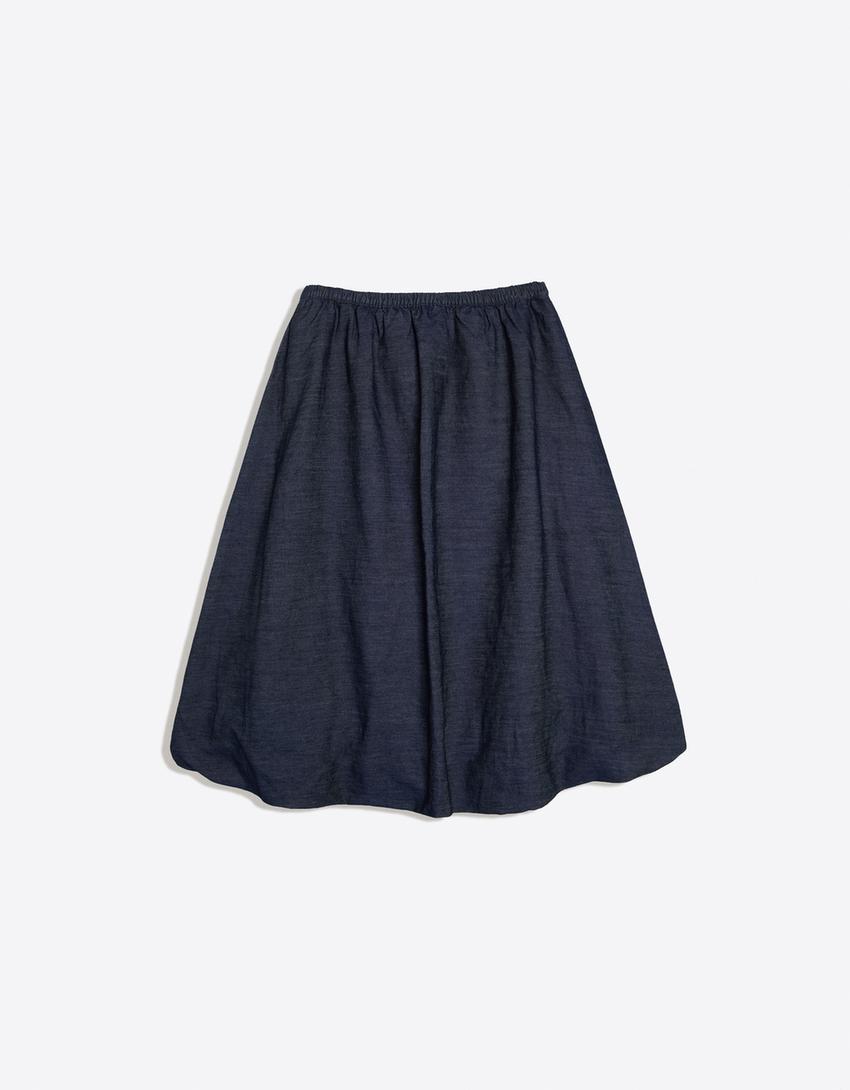 Denim balloon effect midi skirt-Navy