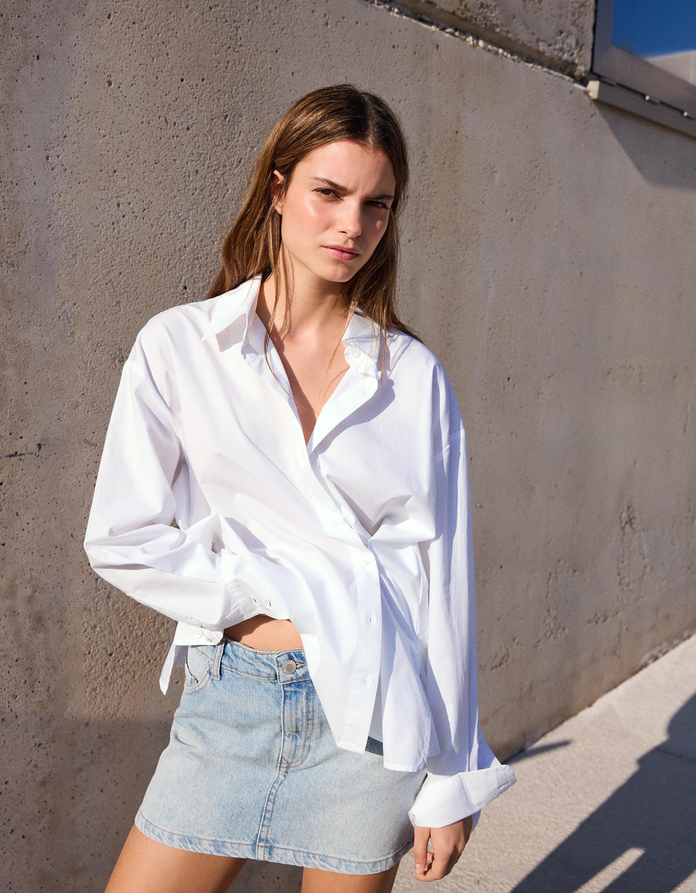 Cross-button long sleeve shirt