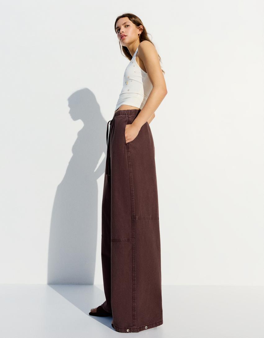 Düşük bel wide balloon fit jean-Kahverengi