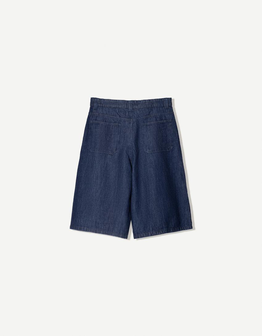 Plisserade baggy bermudashorts i denim