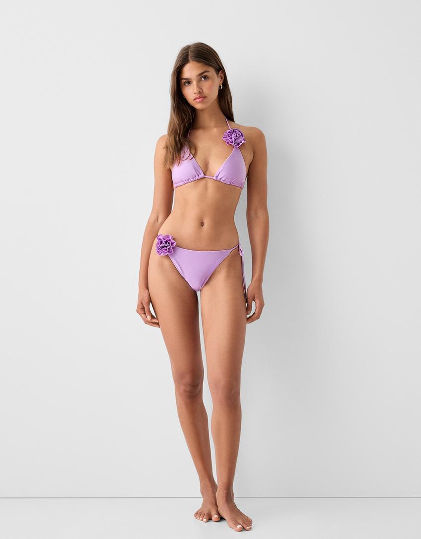 قطعة بكيني علوية بتفصيل زهور-بنفسجي-3