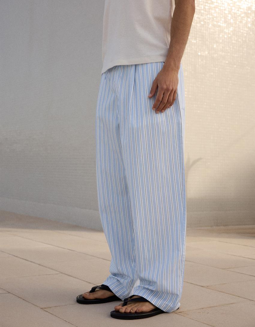 Pantalon super baggy fit à rayures-Bleu