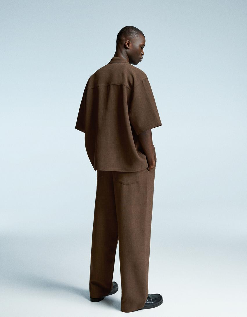 Short-sleeve tailored shirt-Brown-1