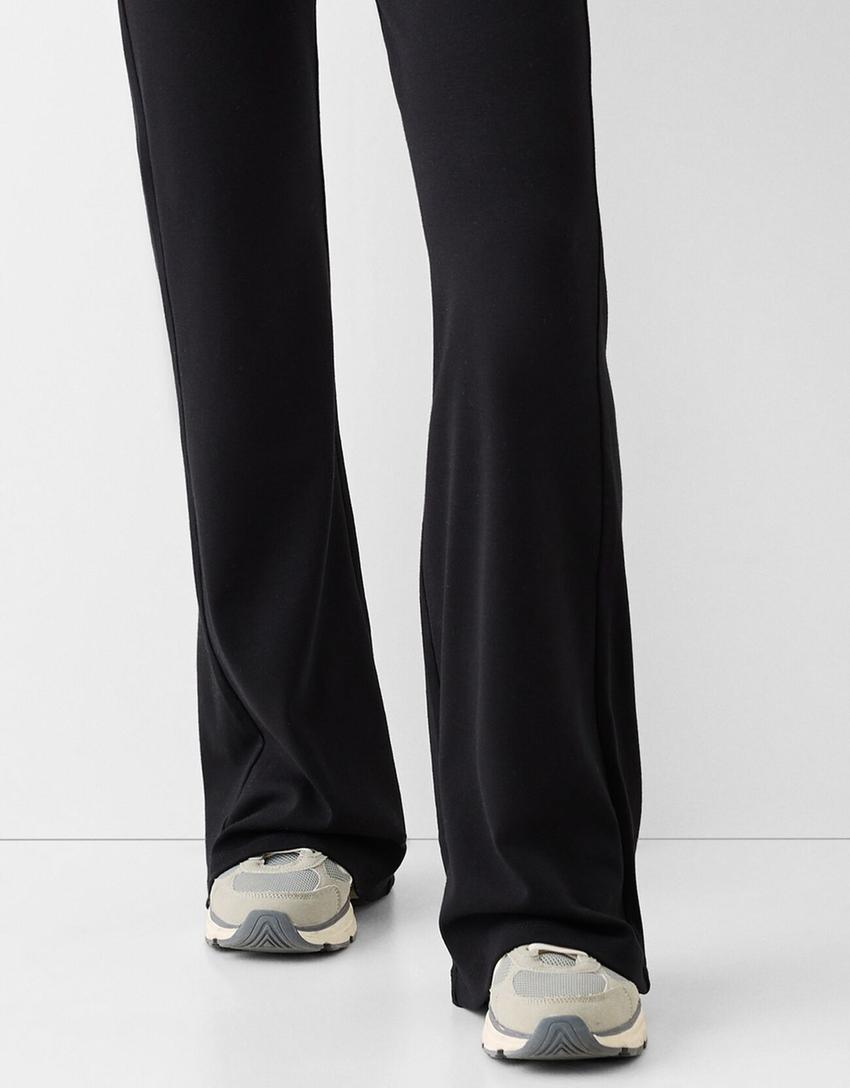 Pantalón flare cintura canalé-Negro-5