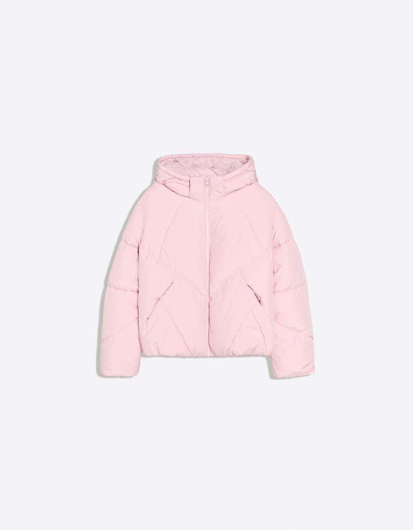 Gesteppte Jacke mit Kapuze-Rosa