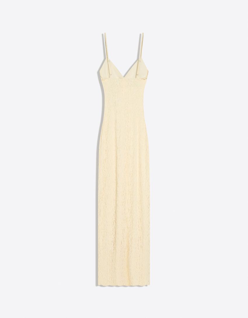 Lace strap midi dress-Yellow