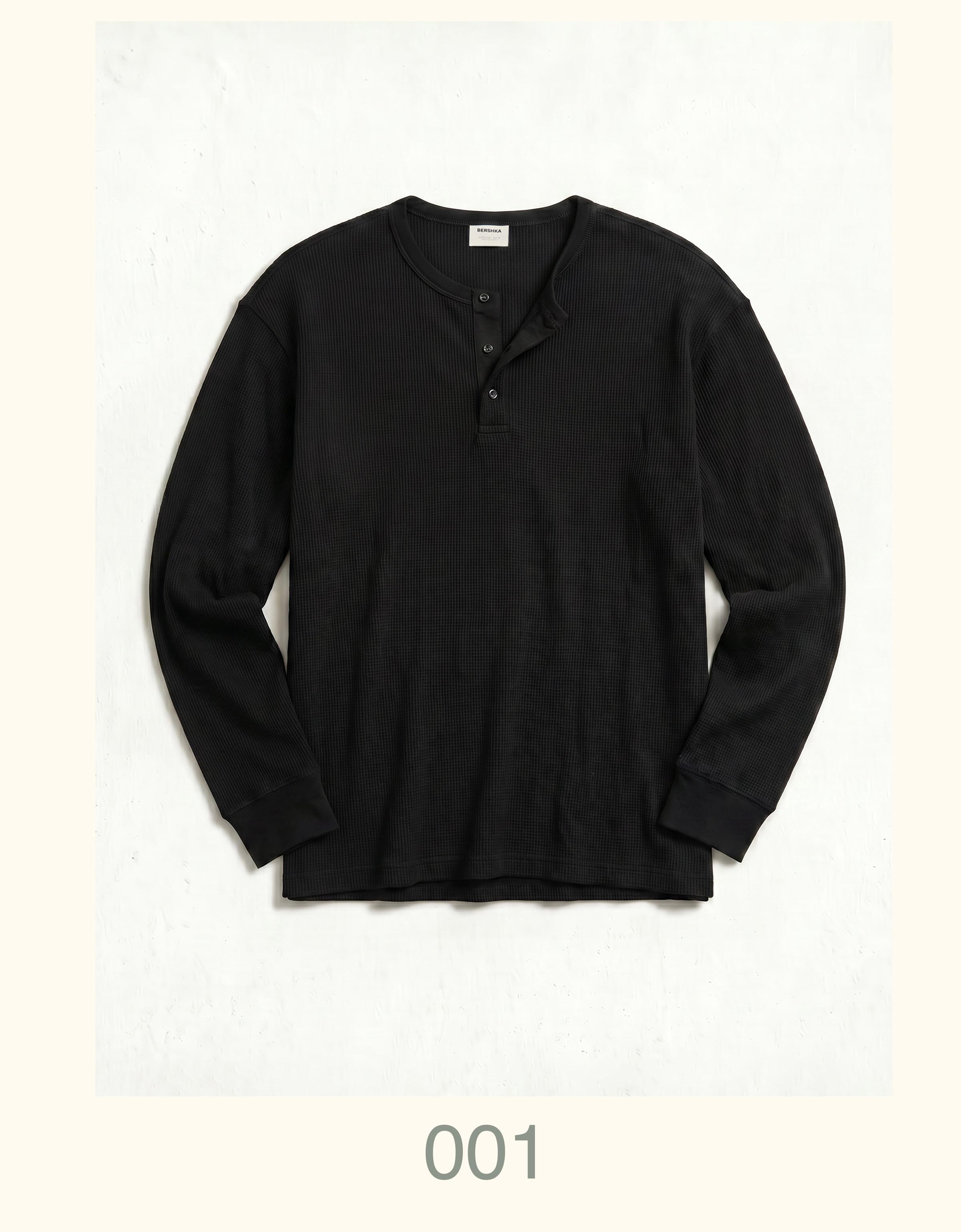 Slim fit long sleeve henley T-shirt — Black