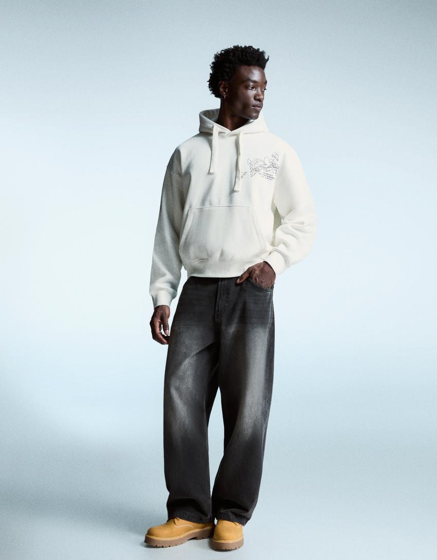 Dessuadora caputxa estampat-Blanc trencat