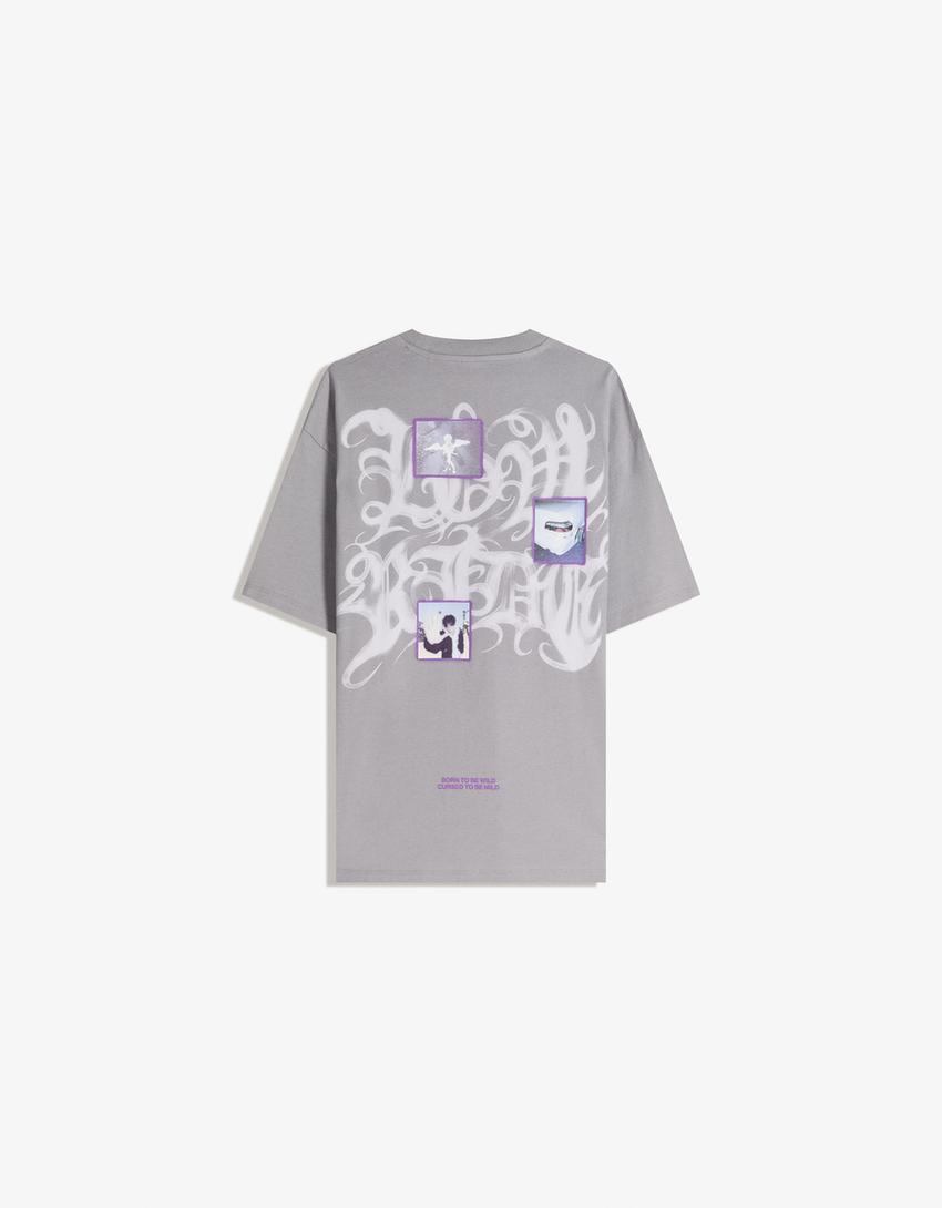 T-shirt à manches courtes imprimé-Gris