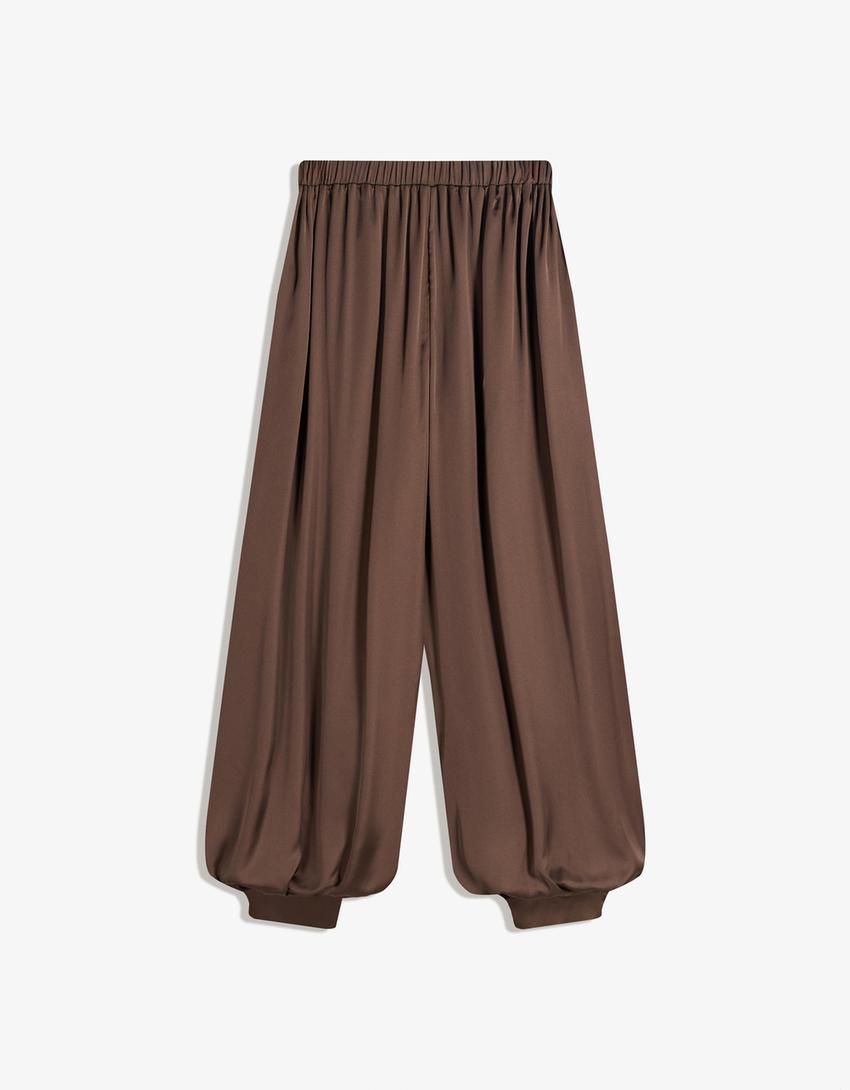Sateen sarouel trousers-Brown