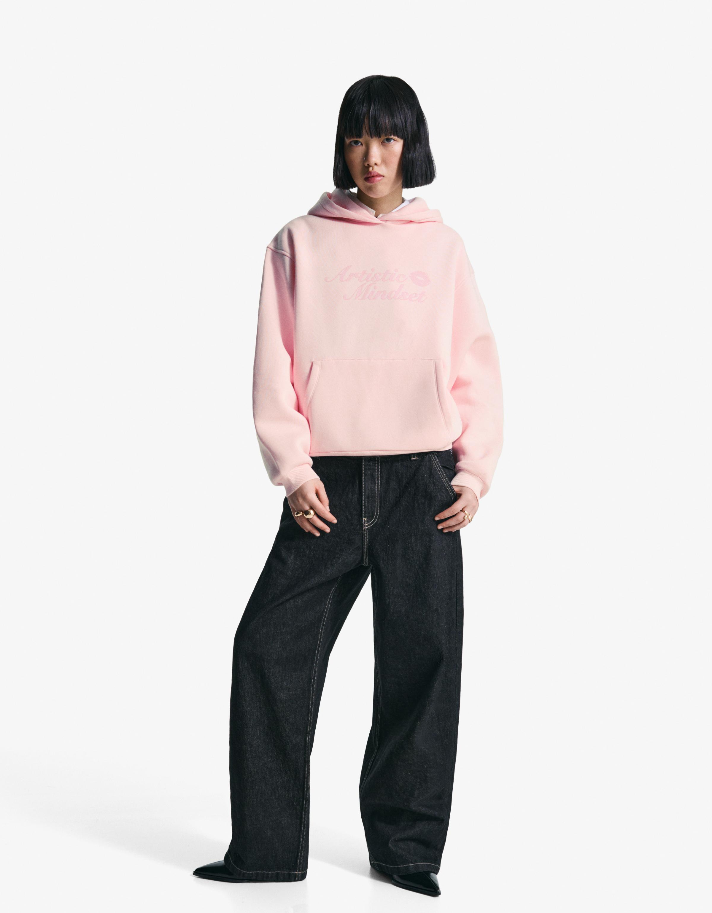 Bershka Kapuzenpullover Mit Print Damen Xs Rosa