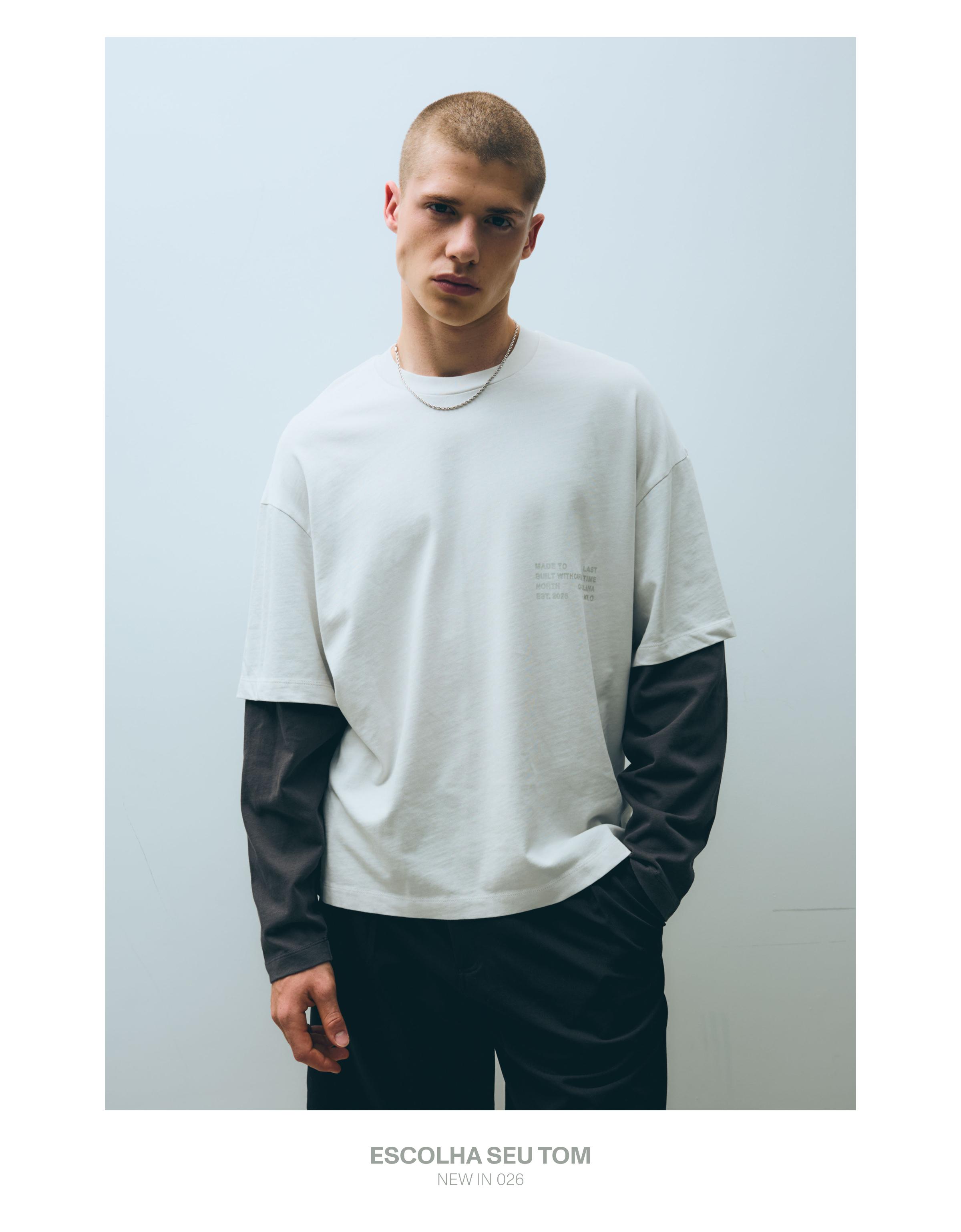 Contrast double-sleeve T-shirt — Grey