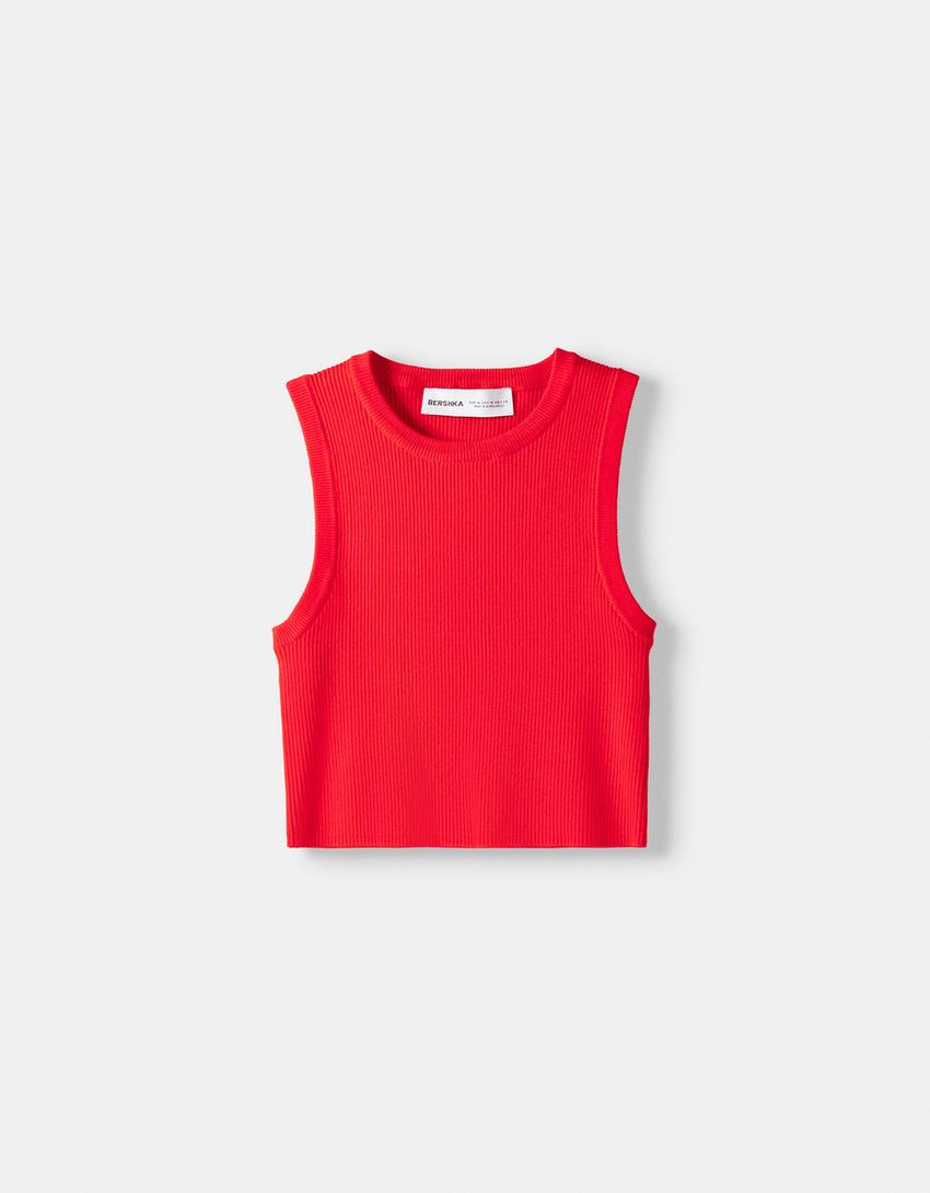 Top tricot à côtes-Rouge-4