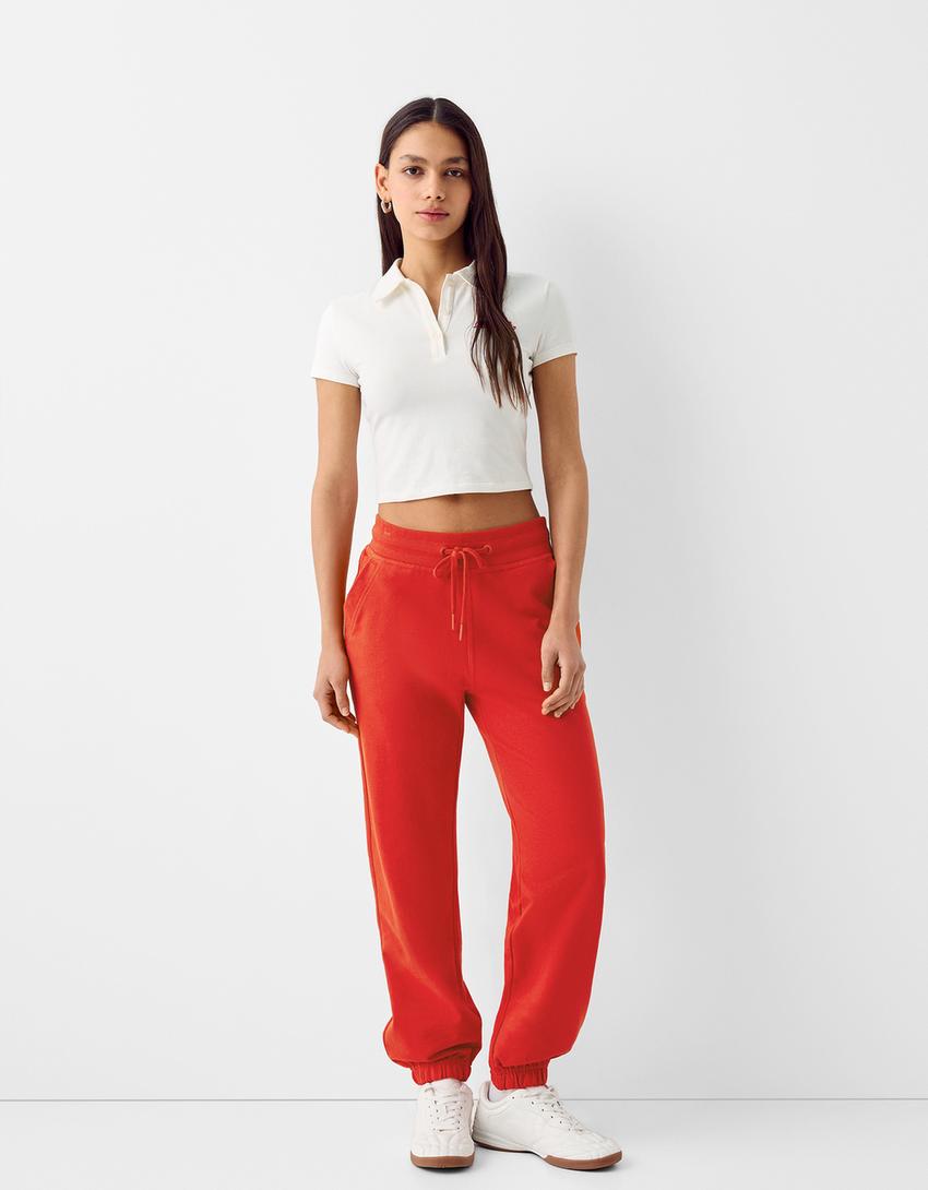 Pantalon jogger en molleton-Rouge-0