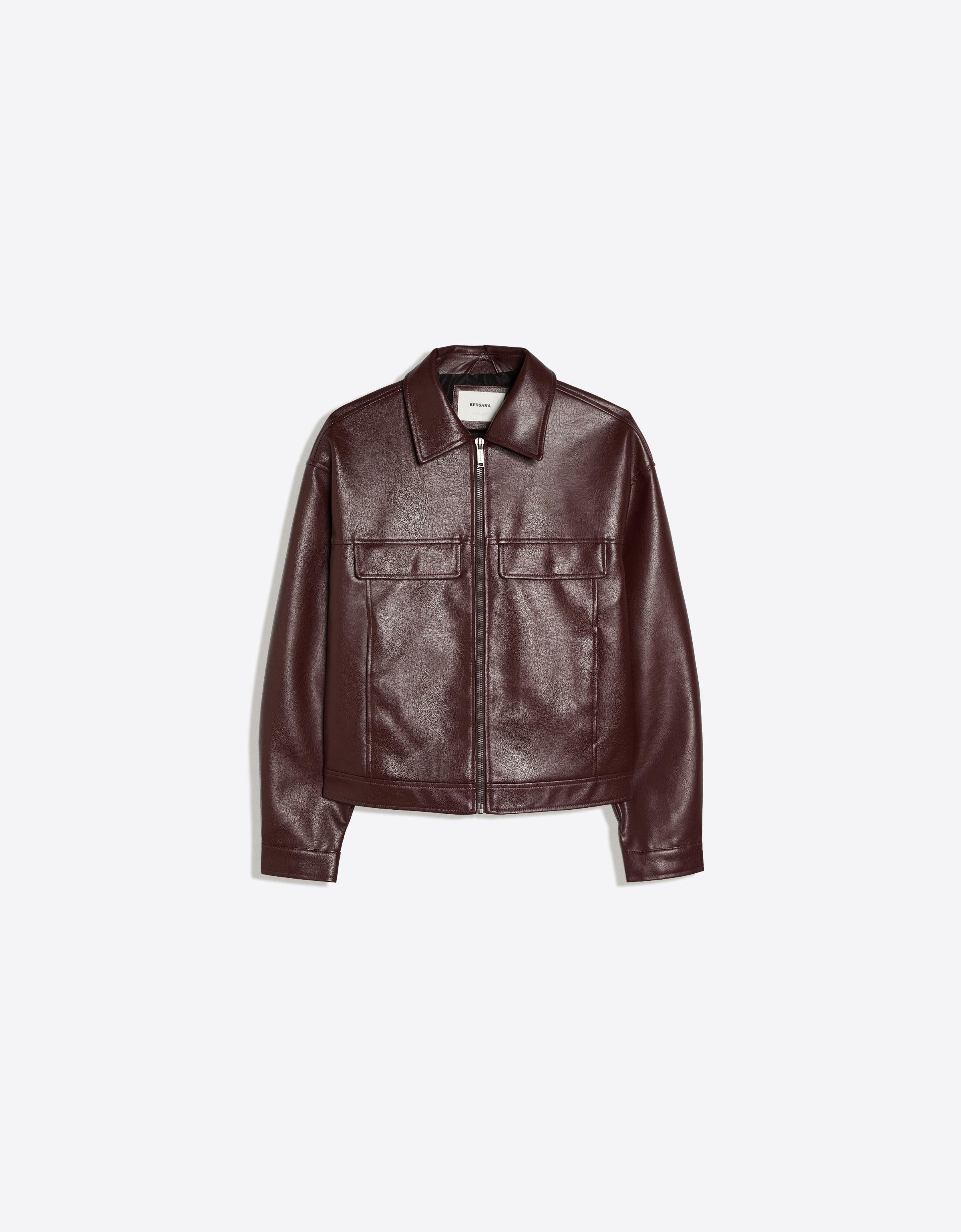 Boxy leather effect jacket — Burgundy