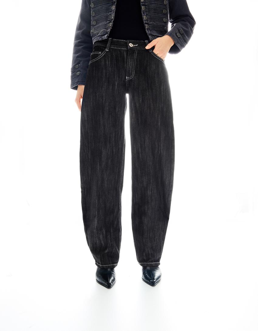 Jean baggy barrel taille basse-Noir