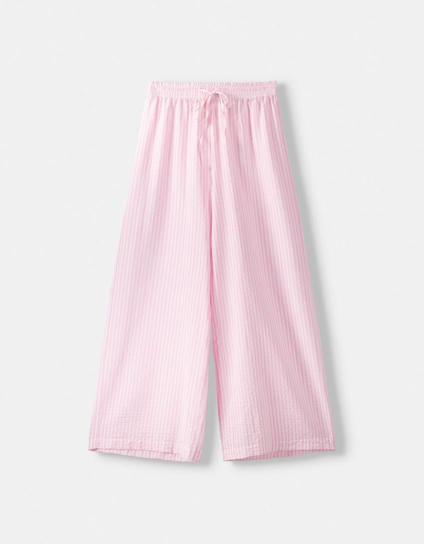 Striped wide-leg creased-effect trousers-Pink-5