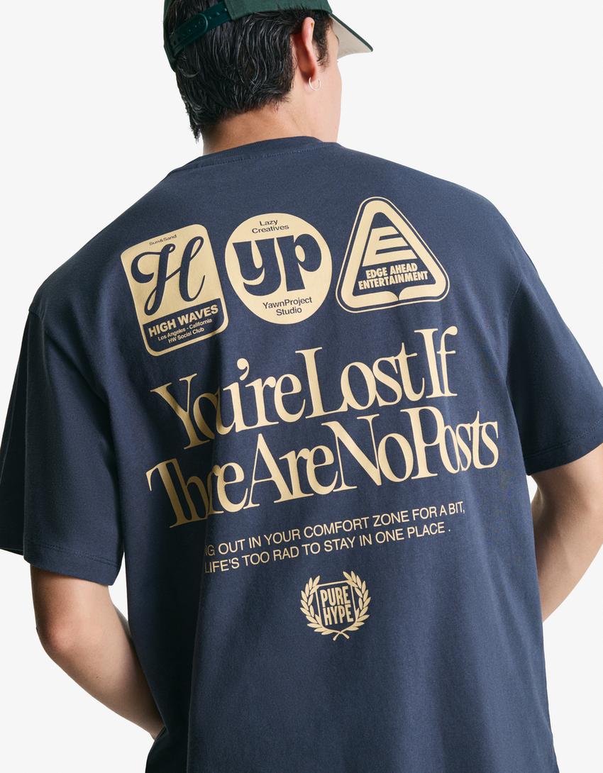 T-shirt met print en korte mouw-Blauw