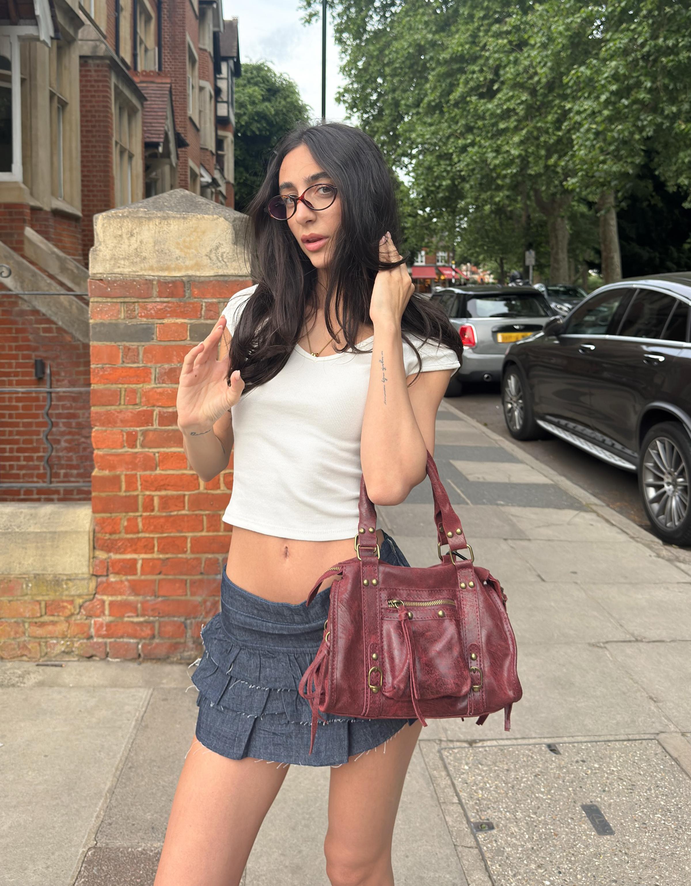 ★EXPIRED GIRL★FRILL MINI SKIRT BROWN DENIM★韓国送料込 Cream Ruffle Denim Mini Skirt | Lime Lush Boutique