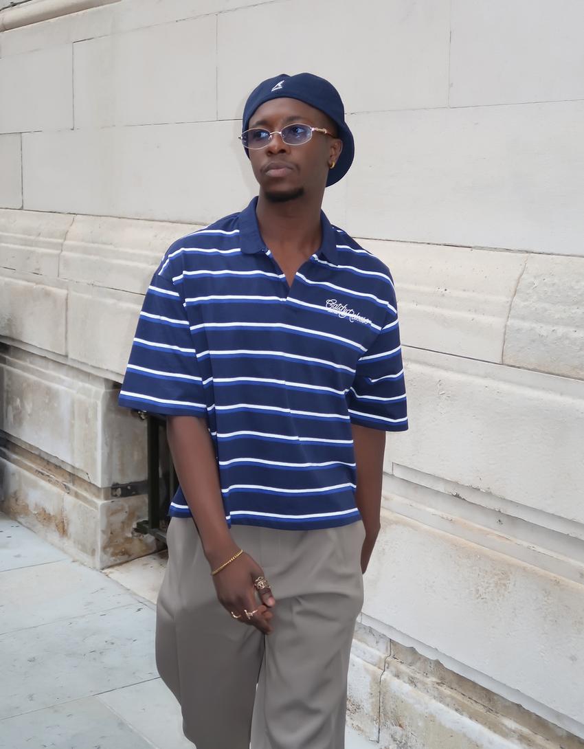 Polo manches courtes boxy broderie-Bleu-0