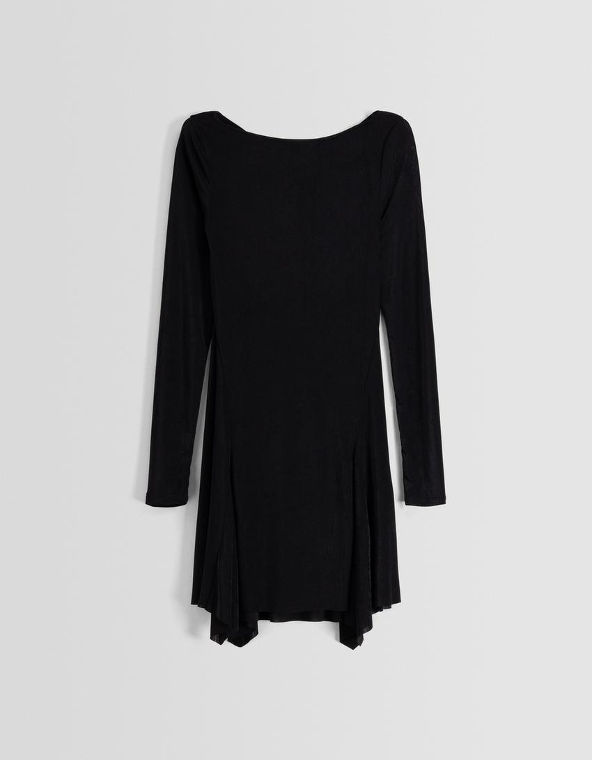 Mini-robe dos nu manches longues-Noir-4