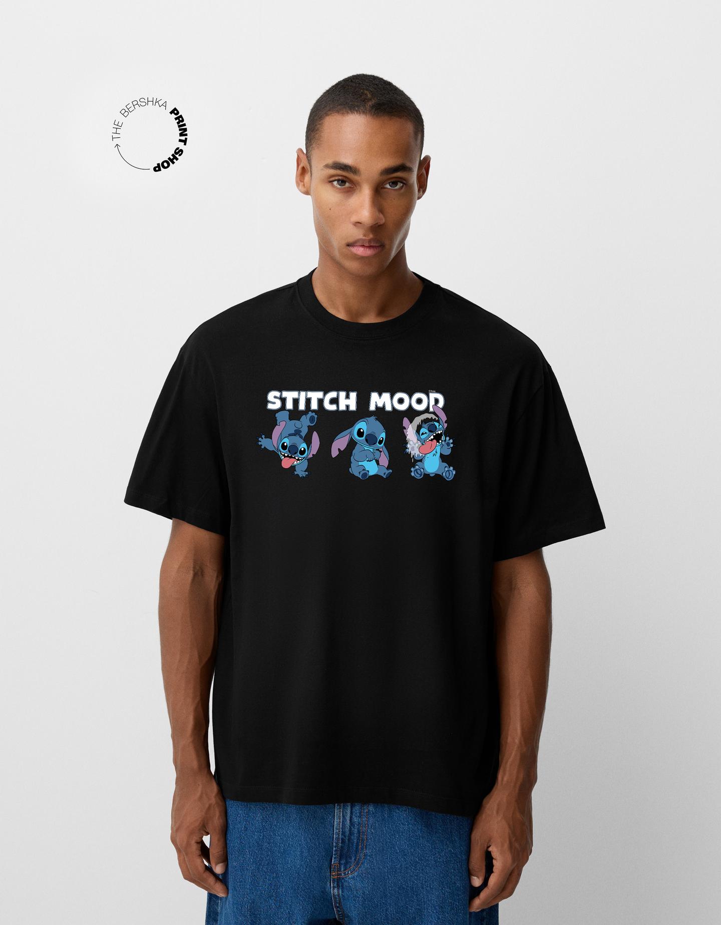 Bershka Maglietta Lilo & Stitch A Maniche Corte Uomo M Nero