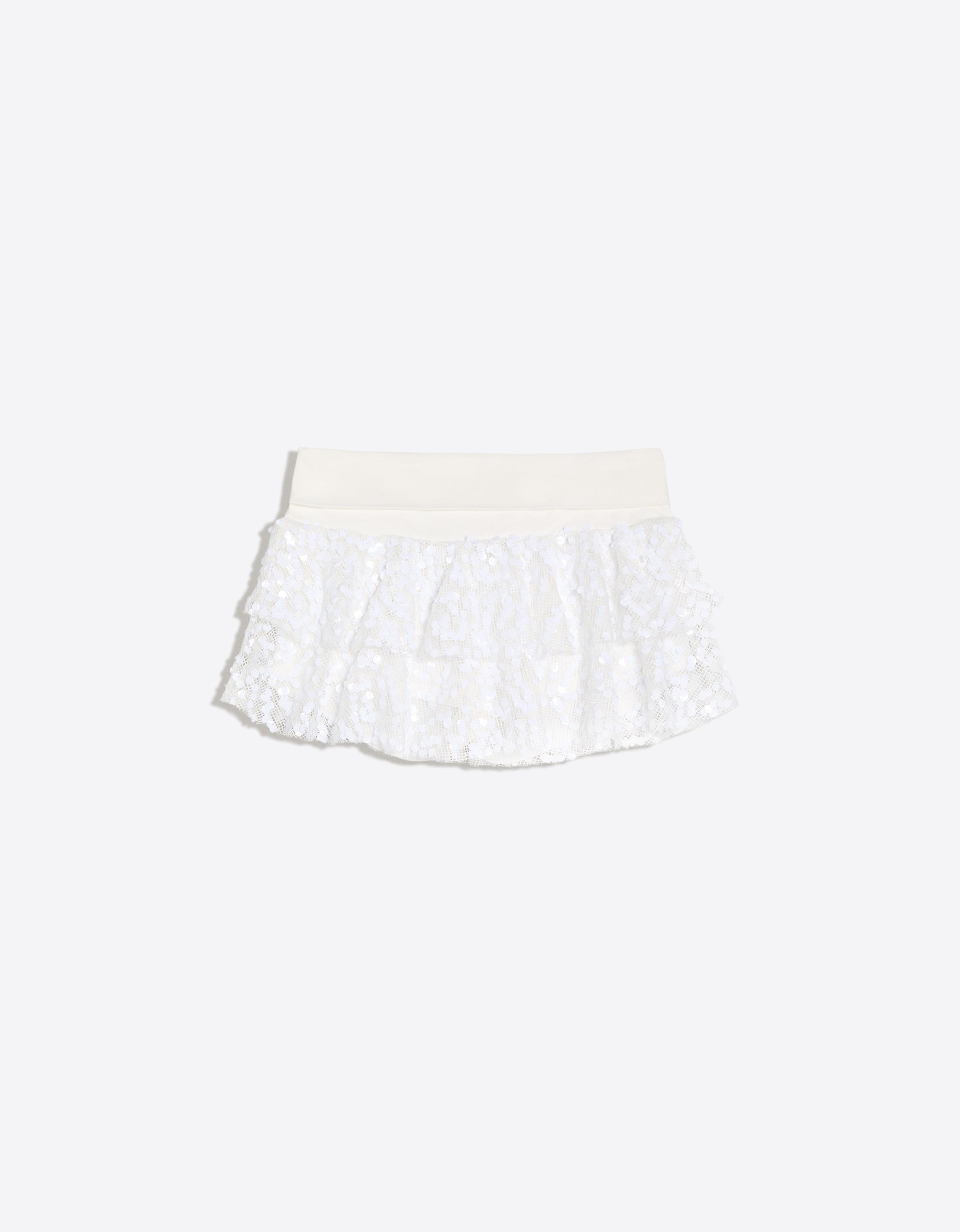 Sequin mini skirt with ruffles — White