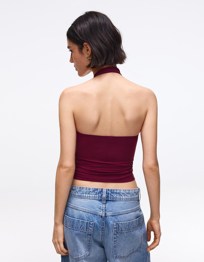 Top encolure américaine col qipao-Rouge