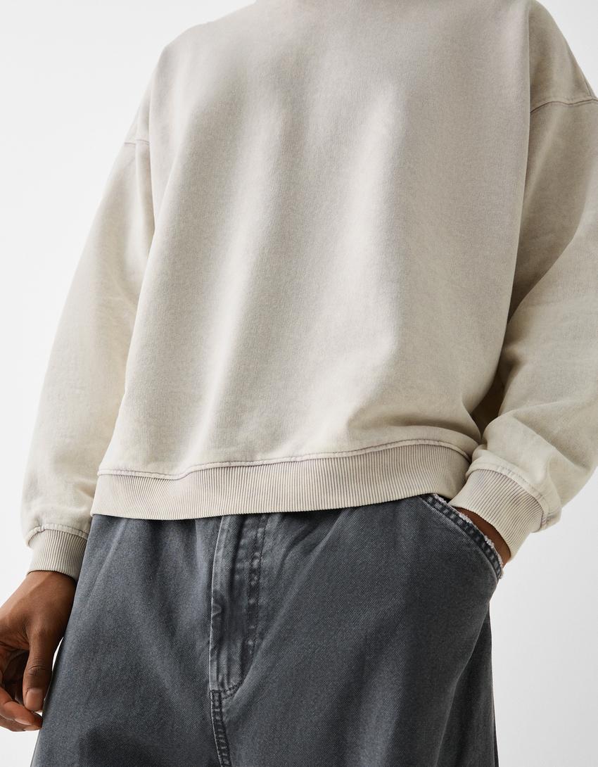 Washed-effect sweatshirt-Beige