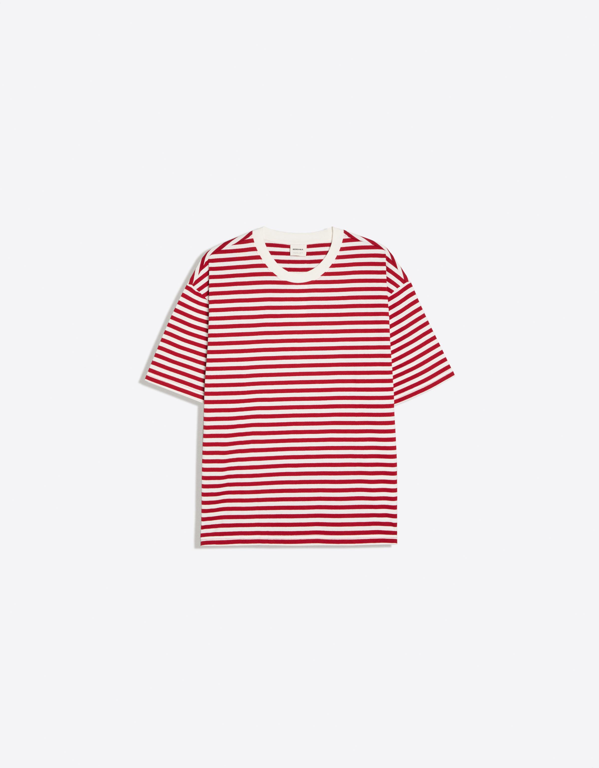 Bershka Camiseta Relaxed Rayas Hombre Rojo