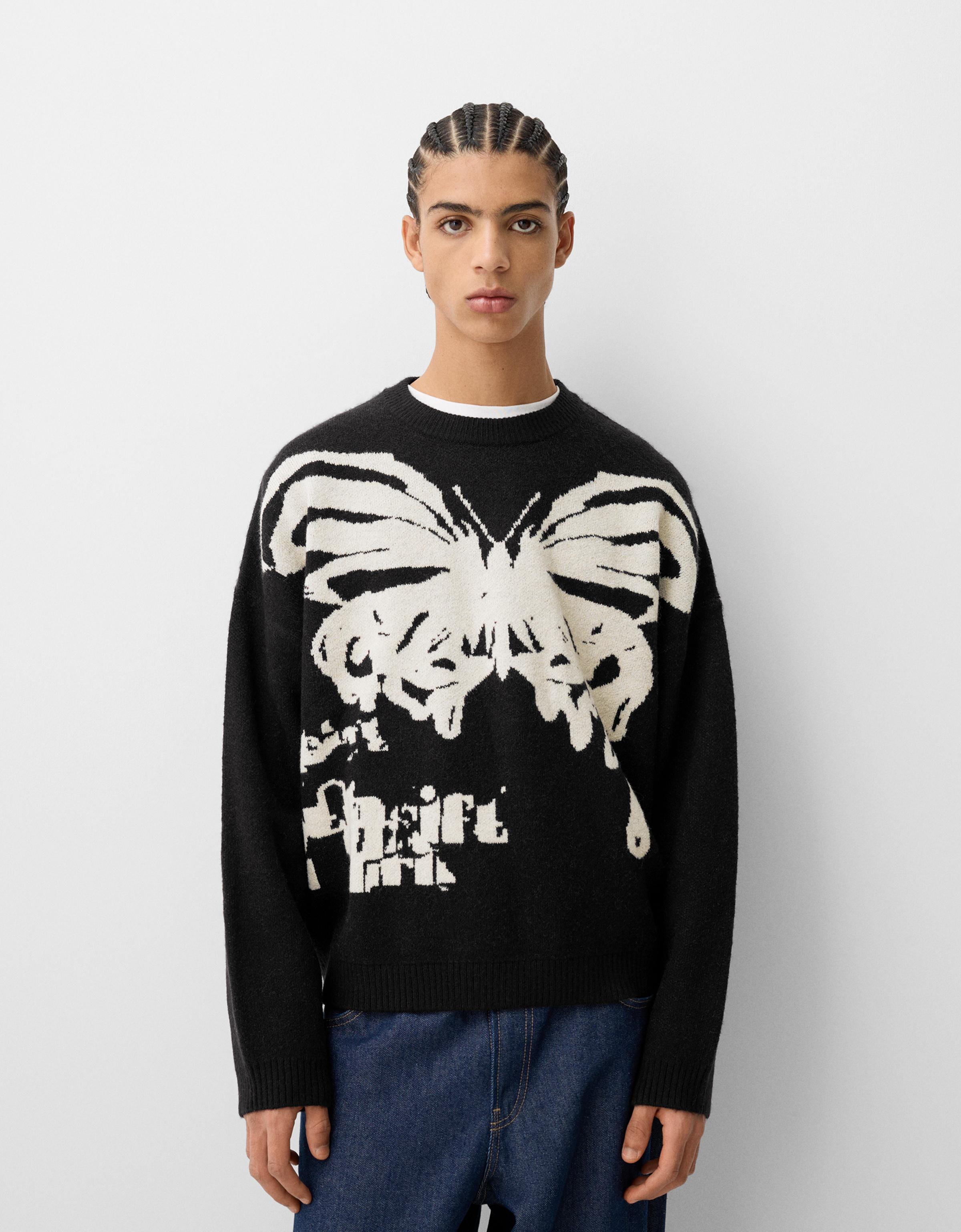 Bershka Pullover Aus Jacquard Mit Print Herren L Schwarz