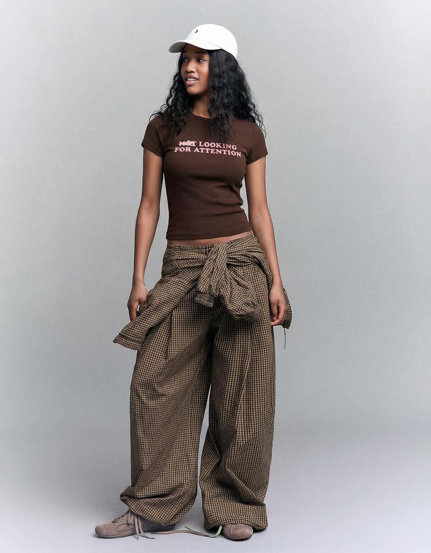 Футболка с принтом-Κоричневый