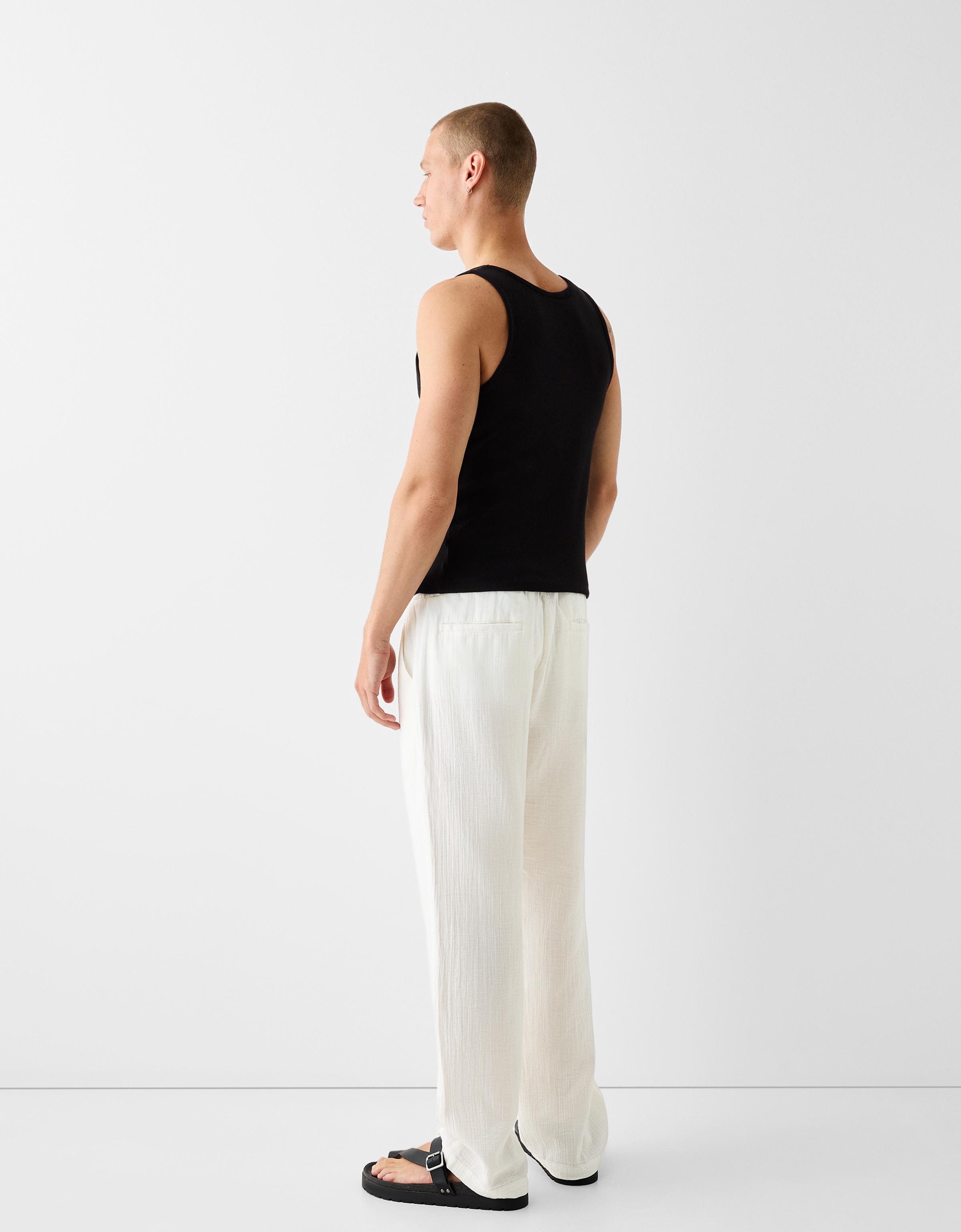 Pantalon wide leg rustico textura Pantalones Hombre Bershka