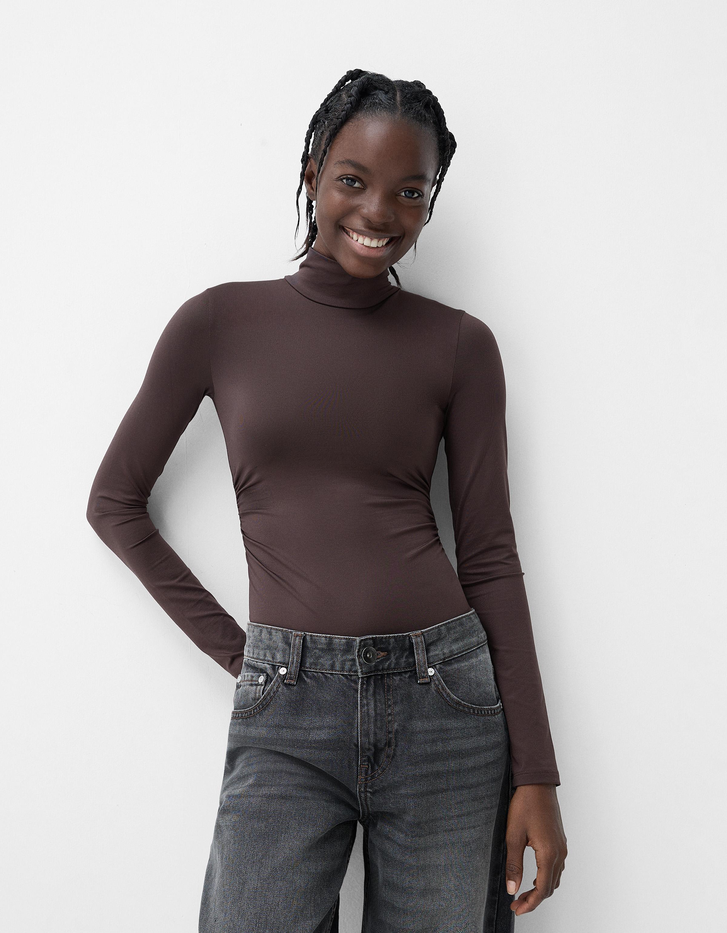 売れ筋商品|||ニューヨークコレクション カットソー トップス レディース Petite Long Sleeve Funnel Neck Top Denim Tops – NY COLLECTION