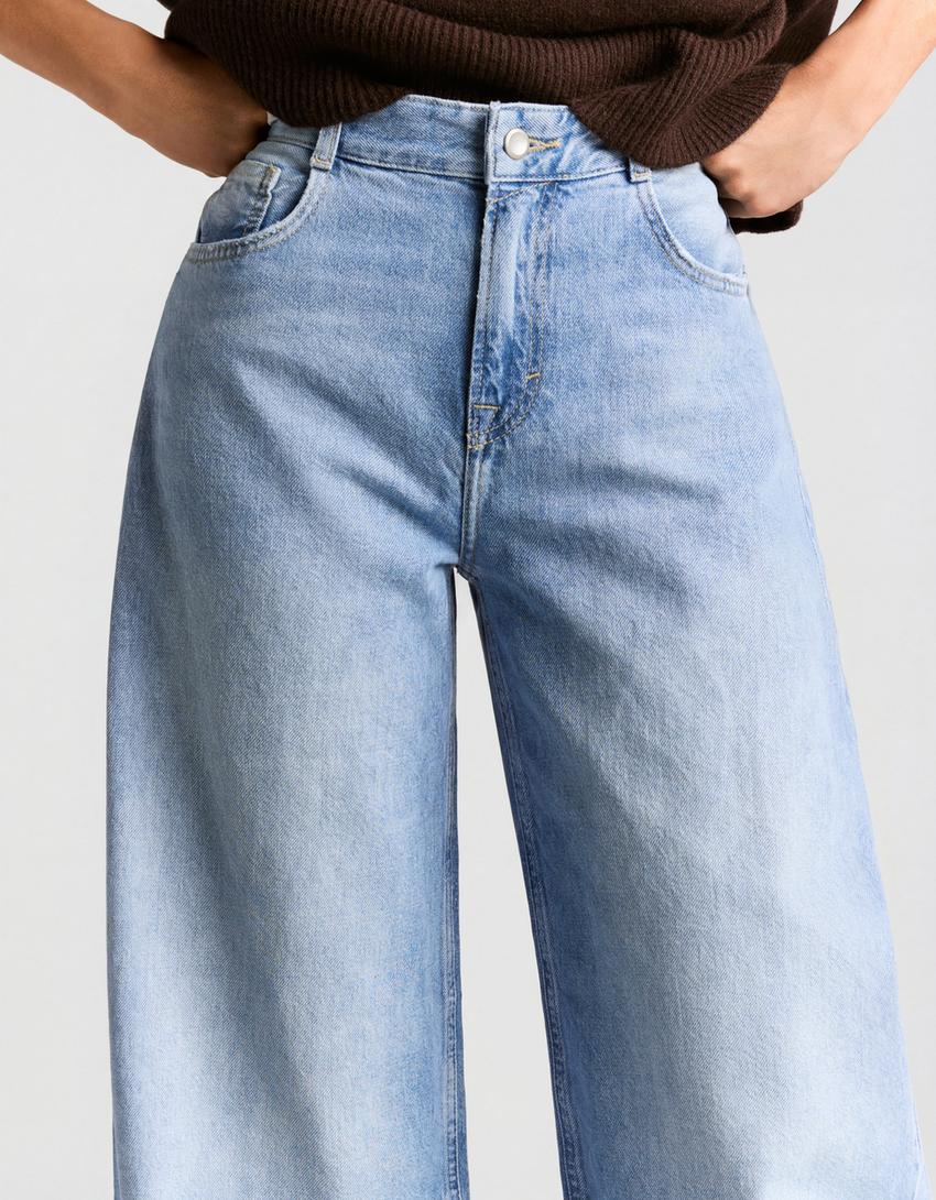 Jeans barrel fit vita alta-Azzurro Lavato