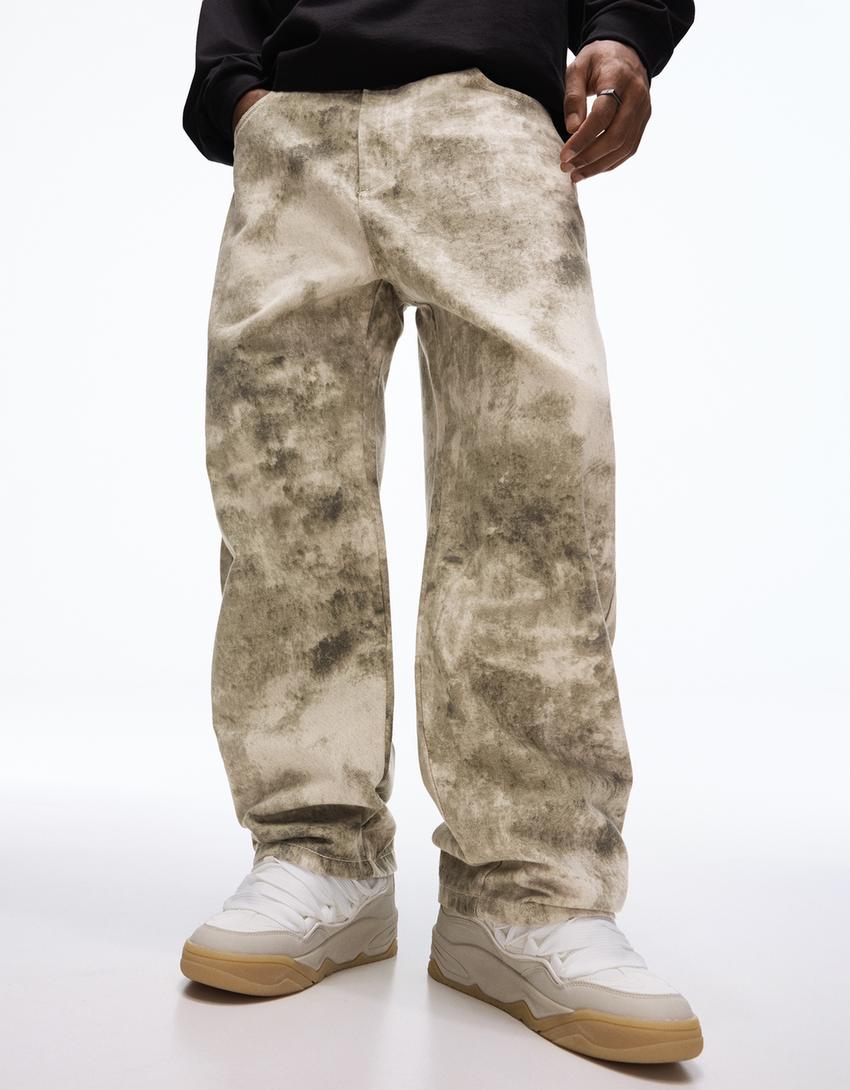 Calças super baggy fit estampadas-Verde