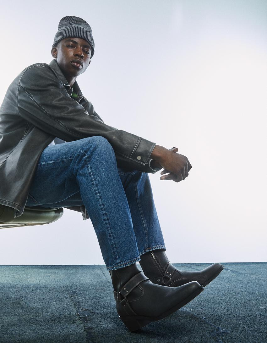 بوت كاوبوي رجالي برقبة للكاحل-أسود-1