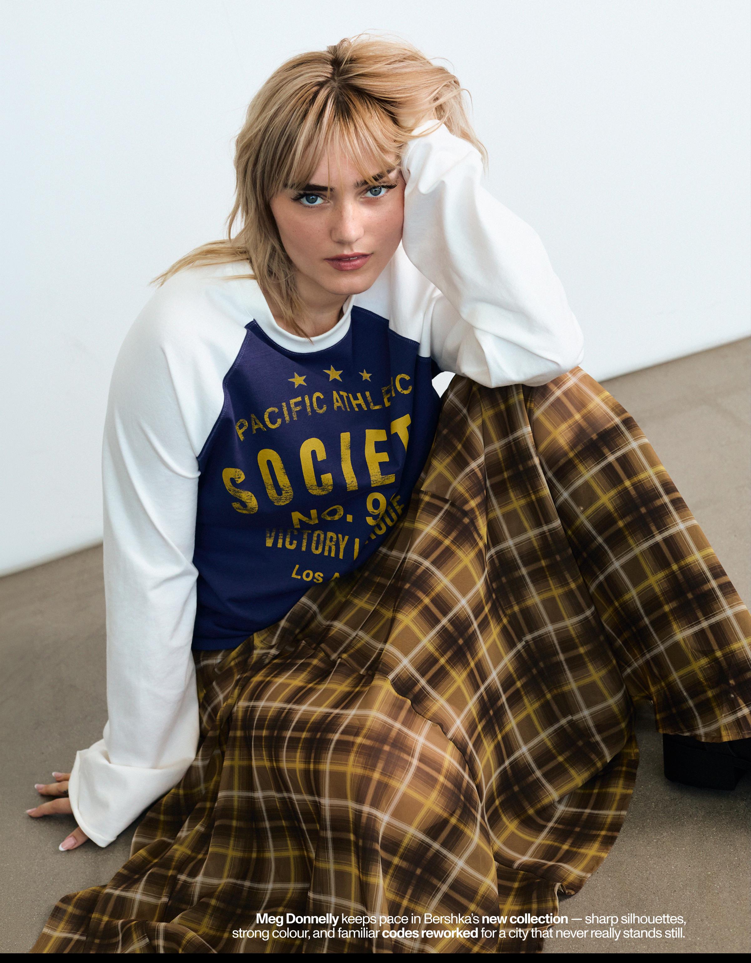 Flowy checked midi skirt — Camel