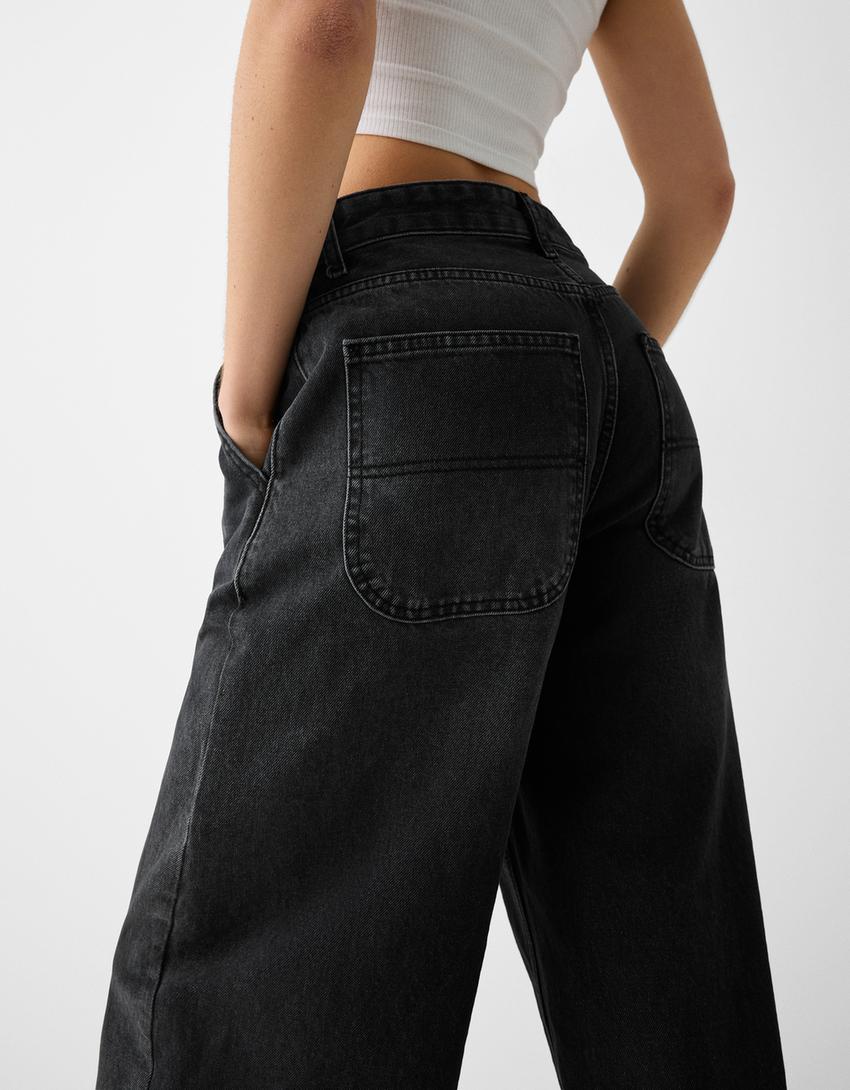 Faded-effect skater fit jeans-Black