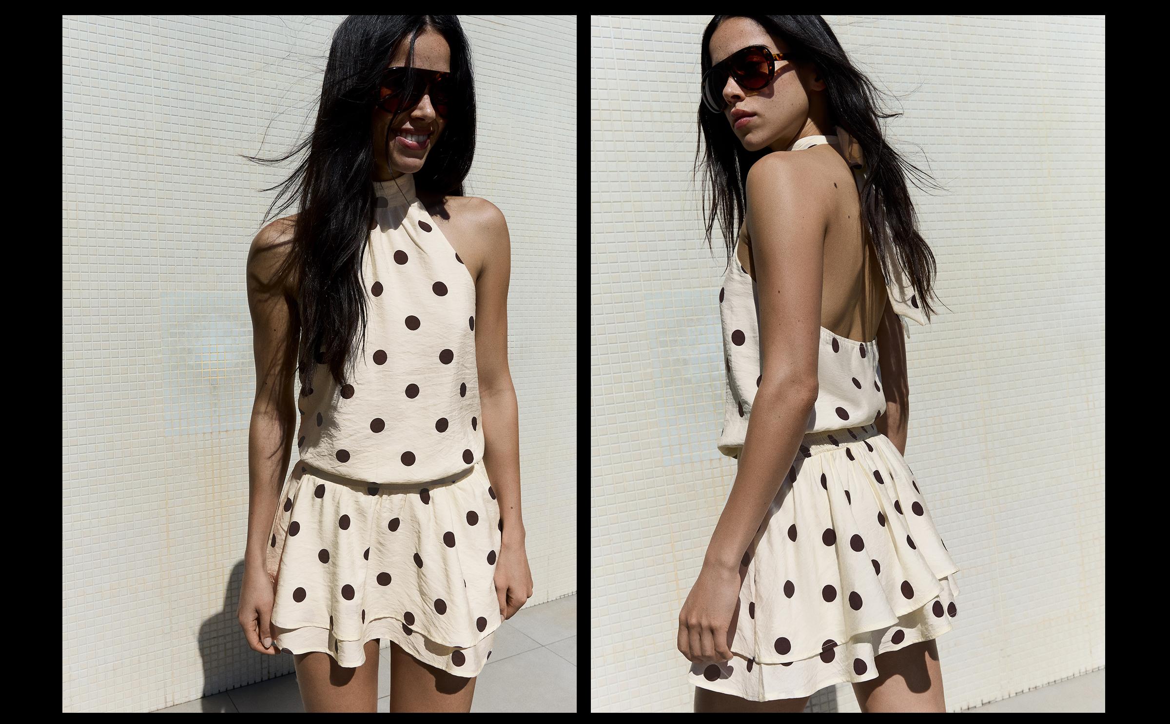 Mini halter neck dress — Beige