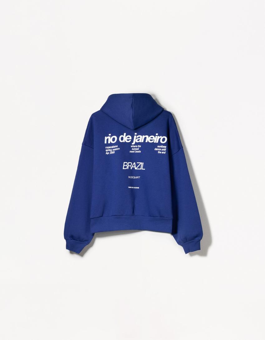 Sweat capuche imprimé-Bleu-1
