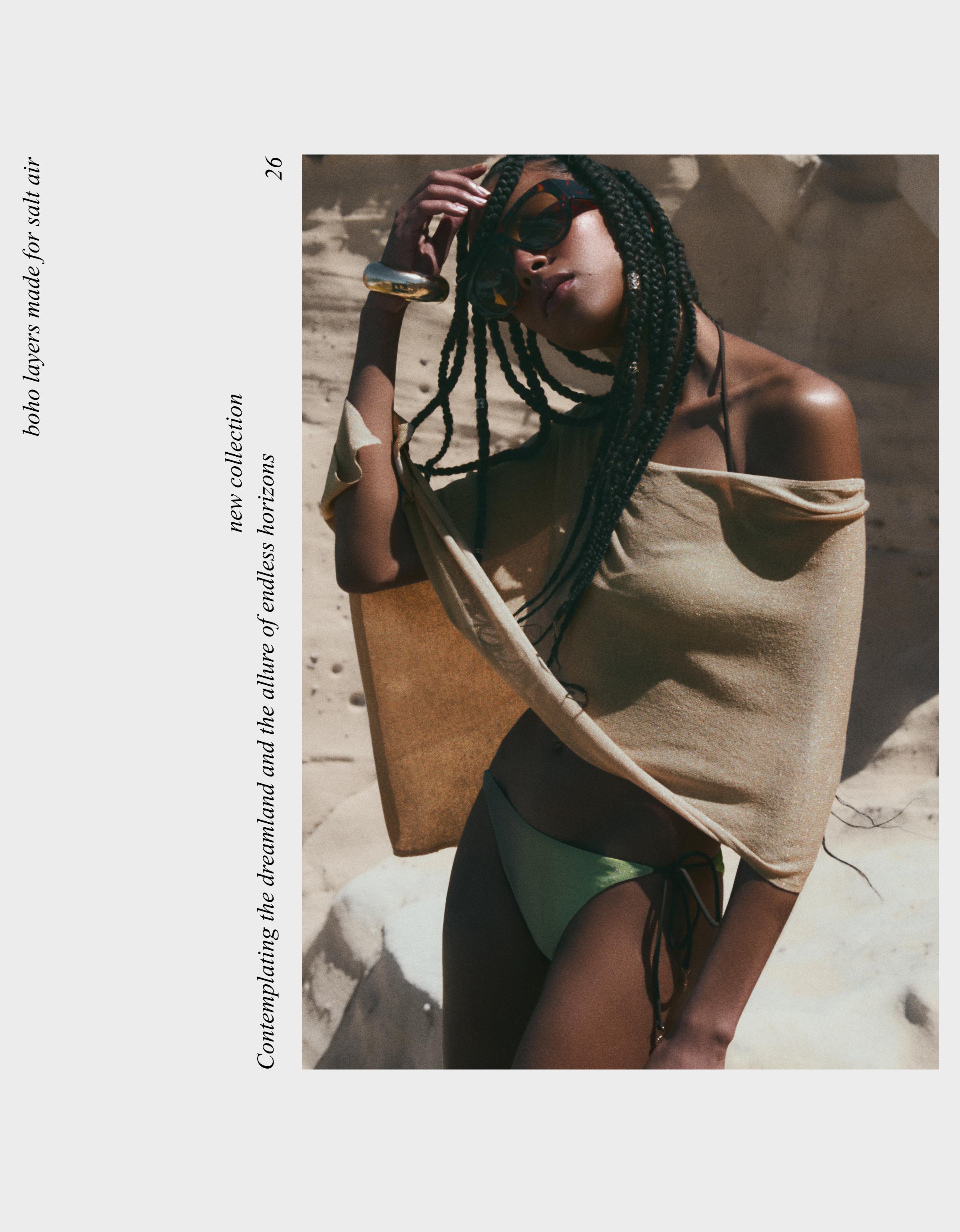 Asymmetric metallic thread cape — Sand