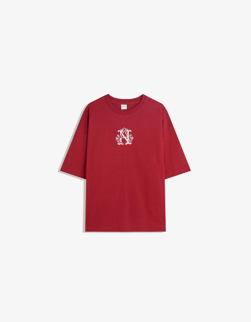 Short sleeve T-shirt with print-Maroon-4