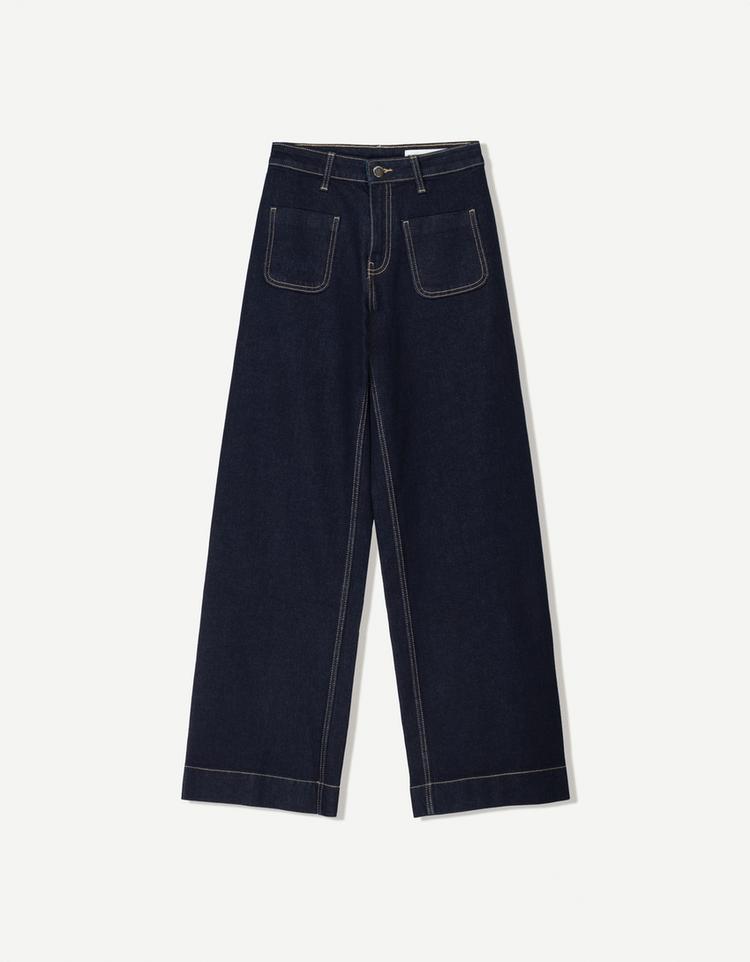 Cropped wide-leg jeans with seams