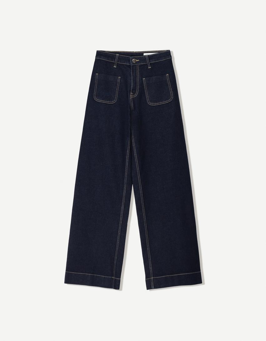 Seamless wide-leg jeans-Navy